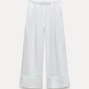 Zara Wide Leg Linen Pant. Size M. White.